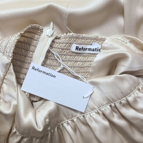 Reformation Kailey Almond Silk Midi Dress Womens Bridesmaid Party Halter Dress 8 - Picture 13 of 16